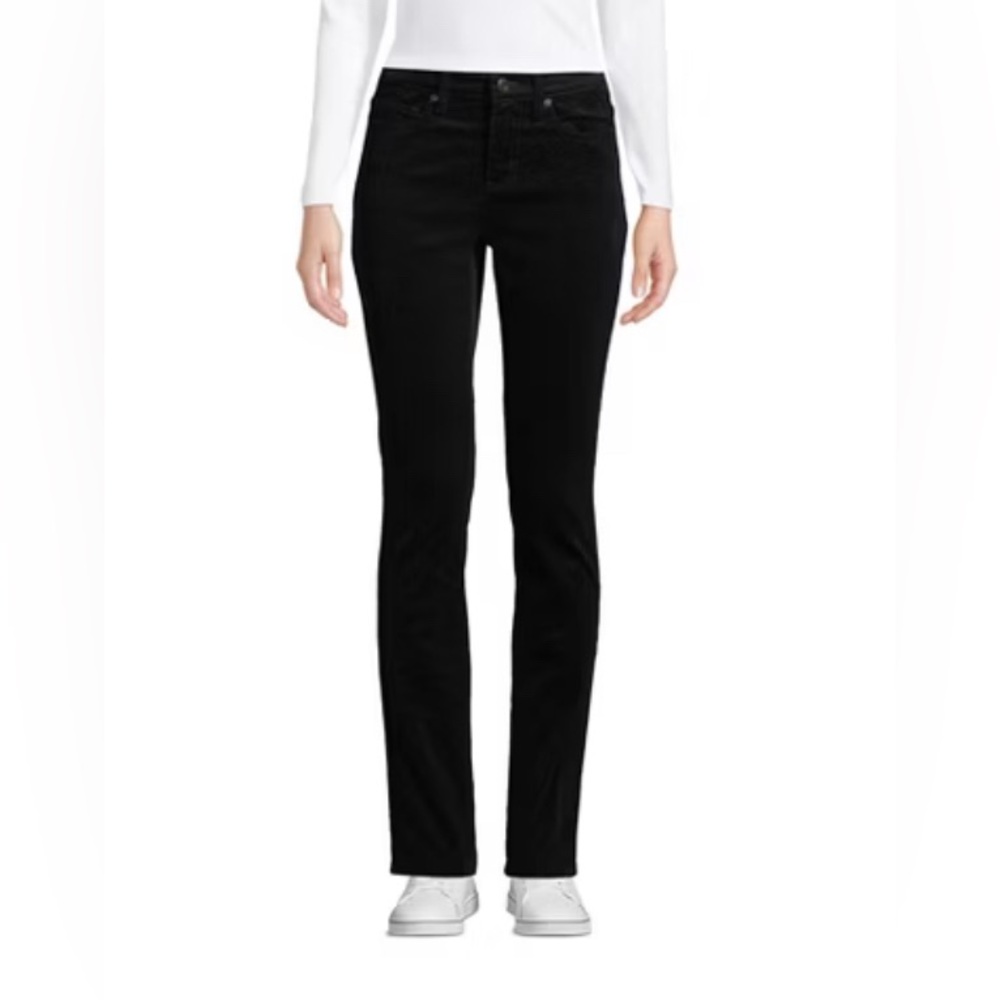 Lands End Mid Rise Straight Corduroy Pants Black Tall Womens Size 14